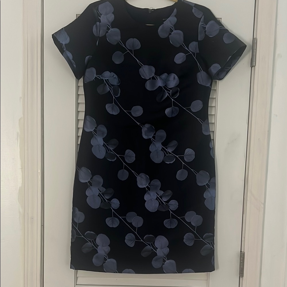Banana Republic Navy Dress with Blue Leaf Pattern
